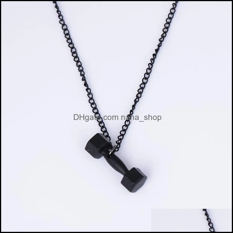pretty dumbbell pendant beautifully necklace for women fitness bodybuilding gym fit barbell necklace fitness men jewelry long chain nanashop
