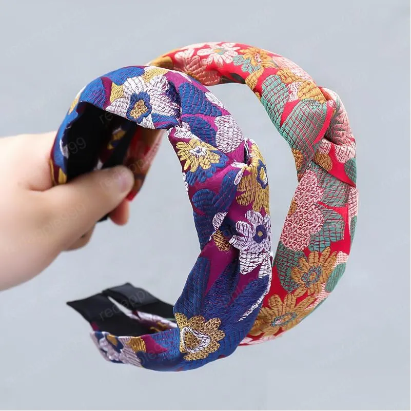 fashion retro style printed fabric knotted headband elegant wide brim headbands women hair accessories