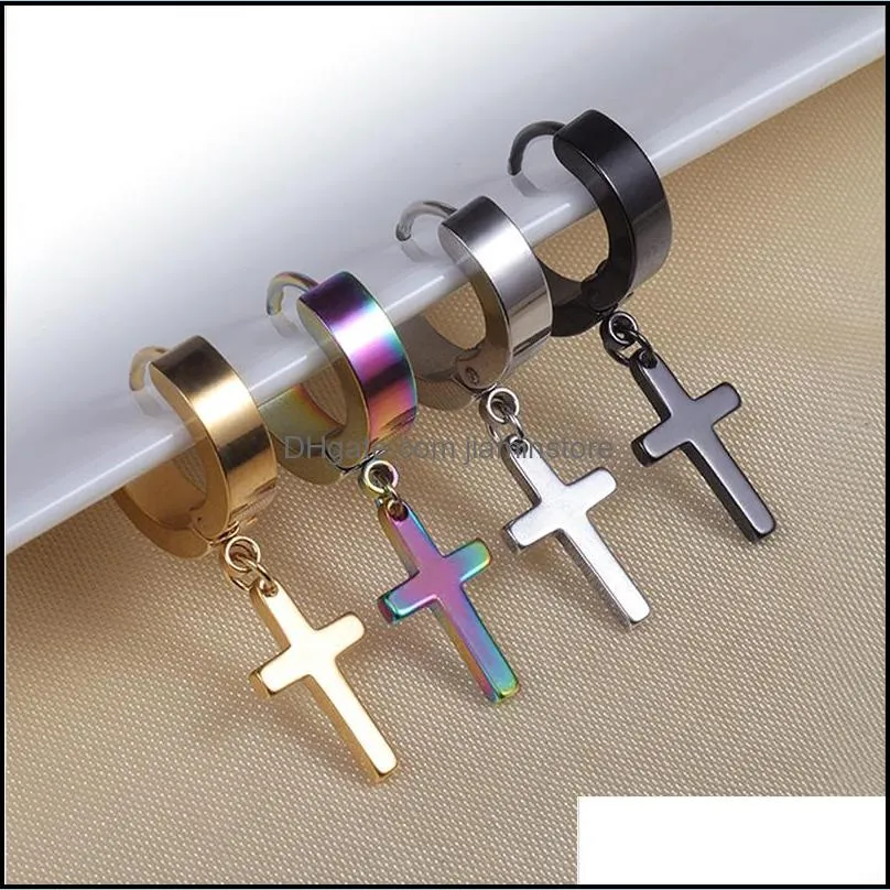 stainless steel black crosses ear cuff set for men gothic punk triangle male stud cross earing dangle bulk jewelry