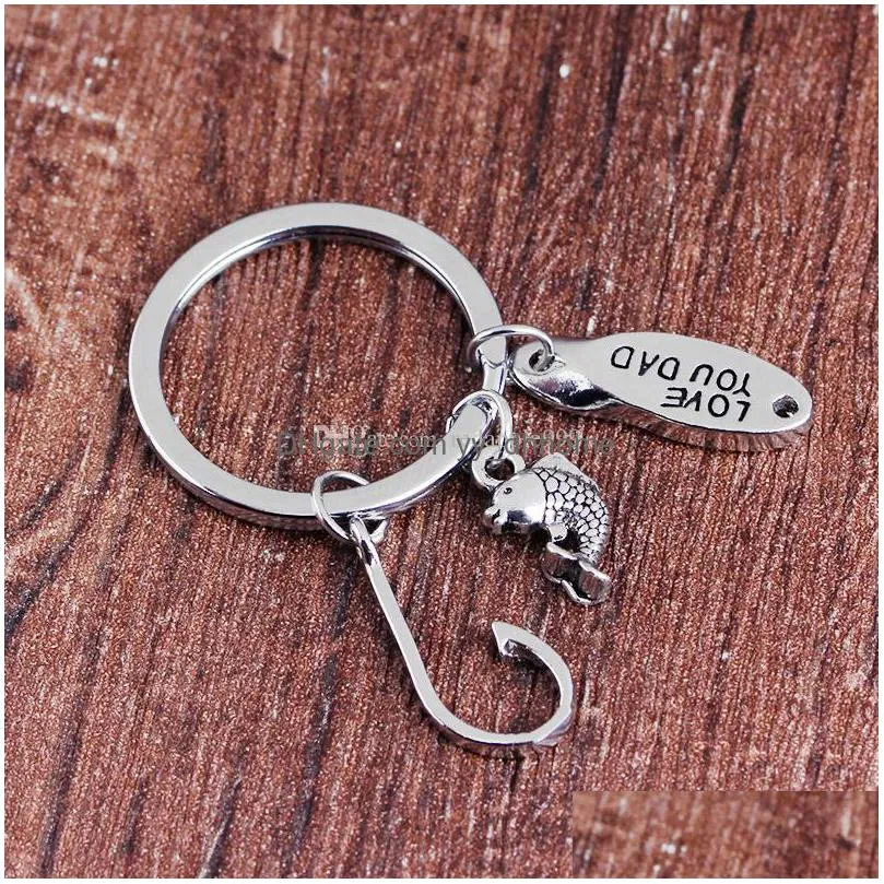 fishing keychain fathers day gift hand stamped fish hook charms key chain personalized catch keyring gifts for dad