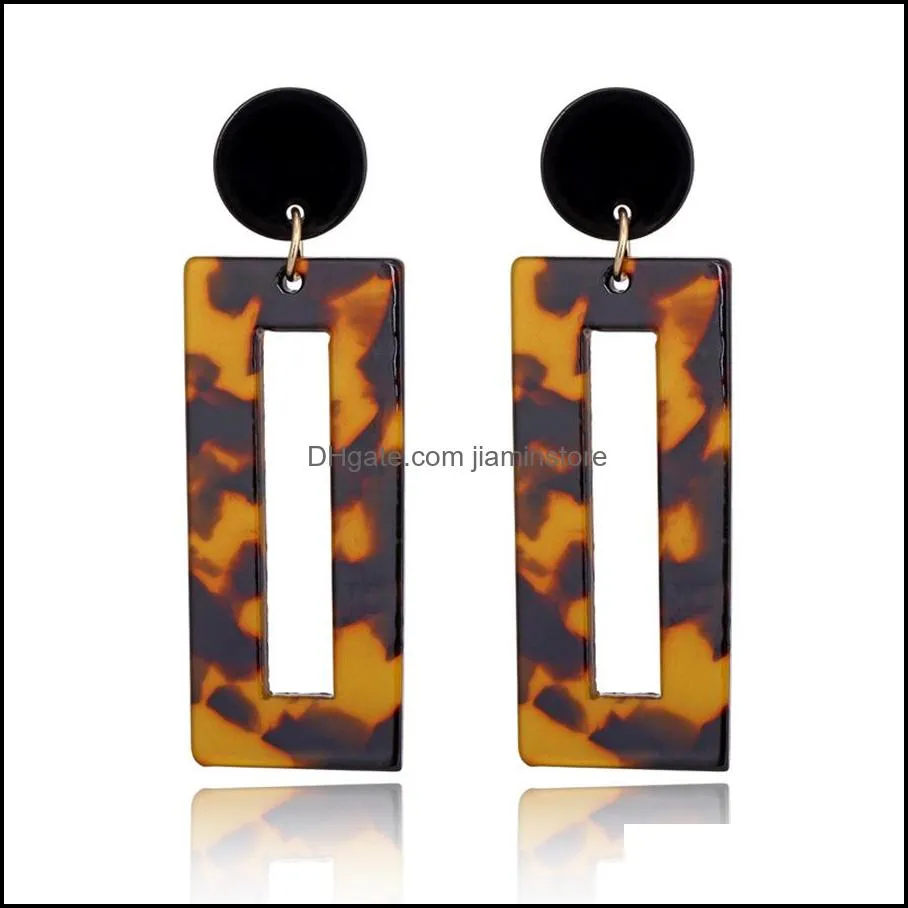  leopard print acrylic dangle earrings acetic acid sheet geometric circle square long drop earrings for women fashion jewelry