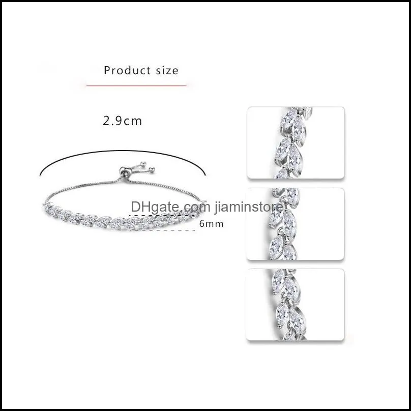simple and stylish oliveshaped cubic zirconia tennis adjustable bracelet for women wedding charm jewelry gifts