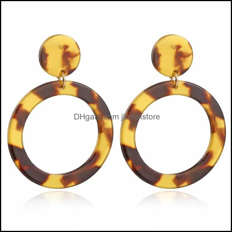  leopard print acrylic dangle earrings acetic acid sheet geometric circle square long drop earrings for women fashion jewelry