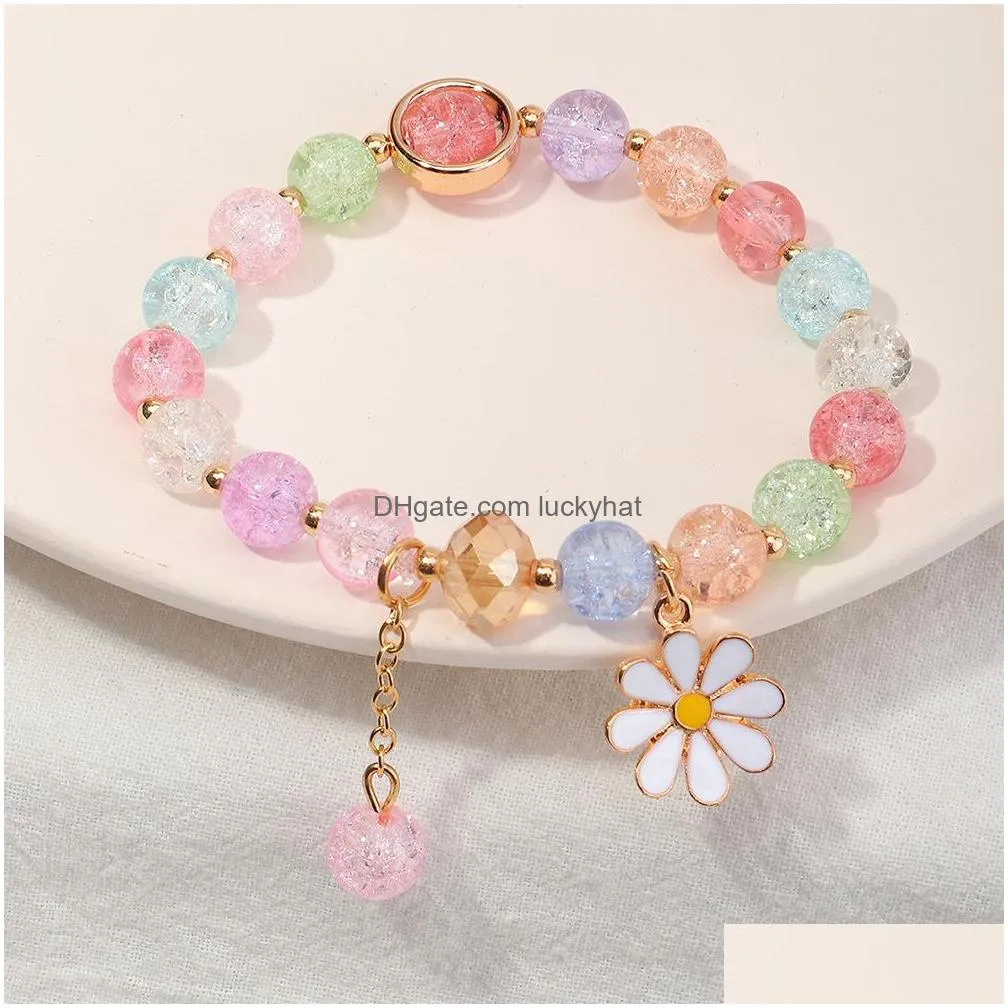 fashion jewelry strands colorful crystal resin beaded bracelet flower pendant beads elastic bracelets