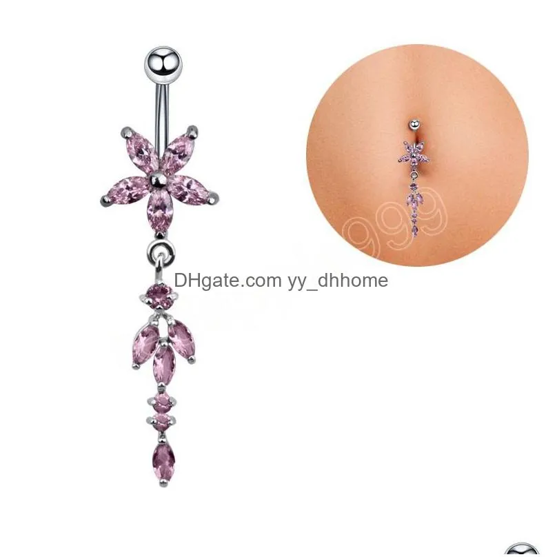 flower dangled belly piercing umbigo stainless steel zircon sexy belly button ring for women girls body jewelry