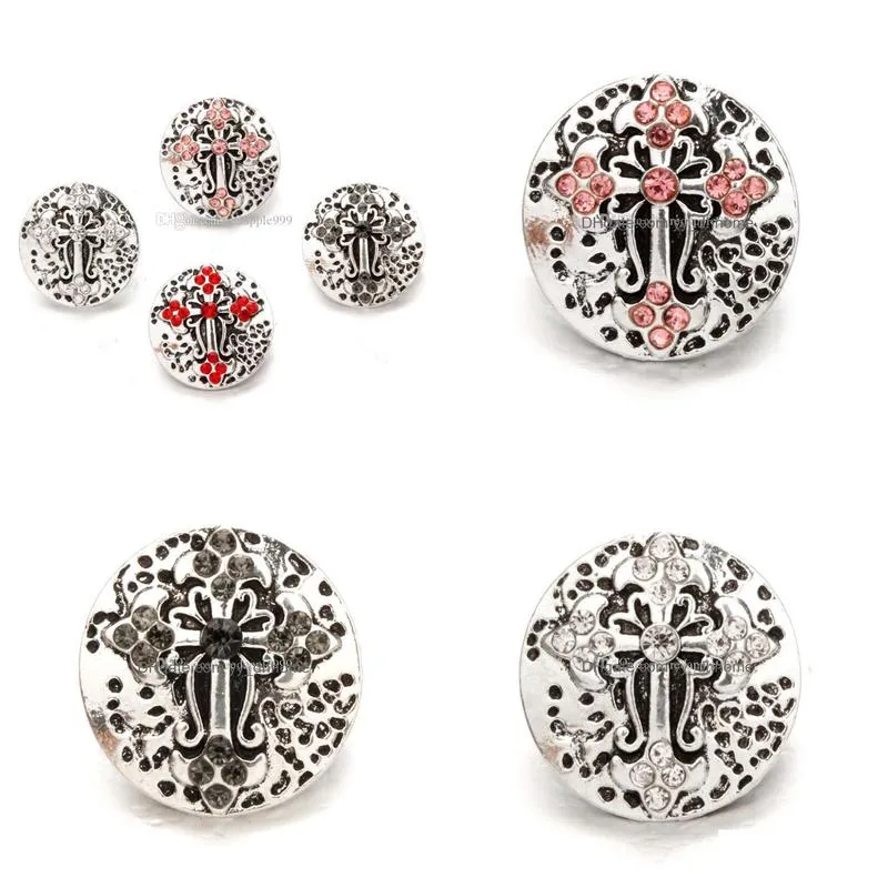 fashion crystal cross 18mm snap button jewelry vintage flower engraved noosa chunks diy ginger snap button charms bracelet necklace