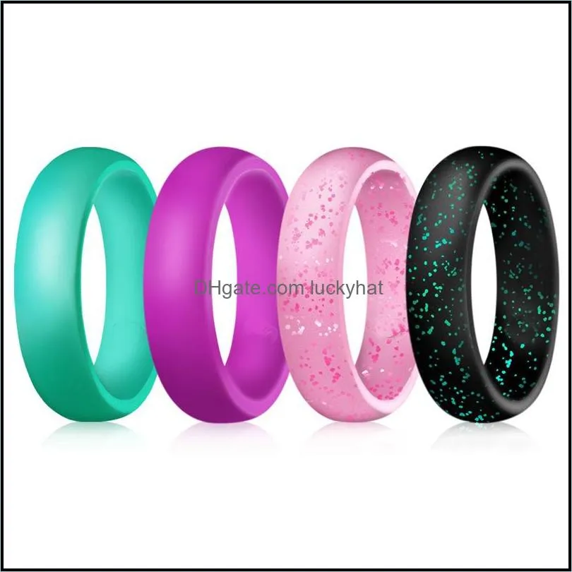 women wedding silicone band rings solid color shiny flexible comfortable sports finger ring for ladies engagement fashion jewelry in