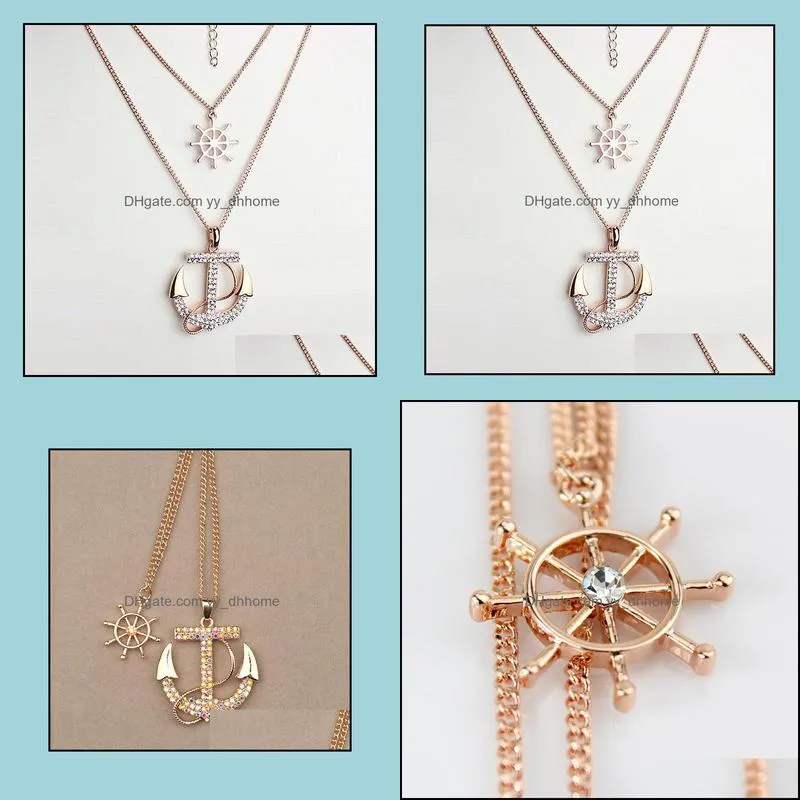 anchor pendant necklace white navy crystal necklace long chain personality for women navy chain necklac yydhhome