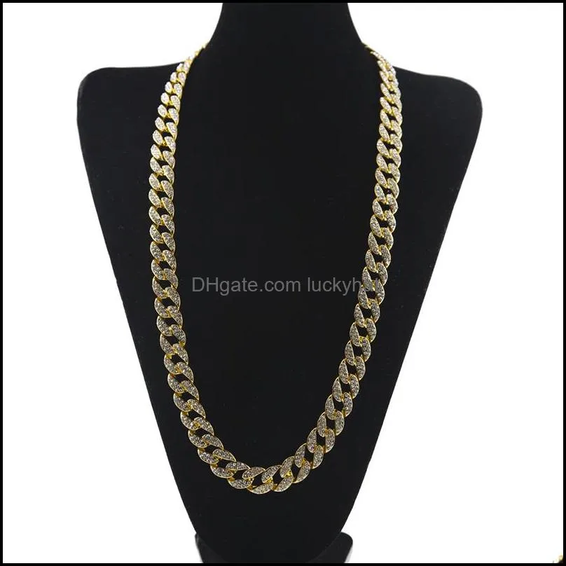 15mm  iced out cuban link necklaces for mens long thick heavy big hip hop women gold silver chains rapper jewelry drop 