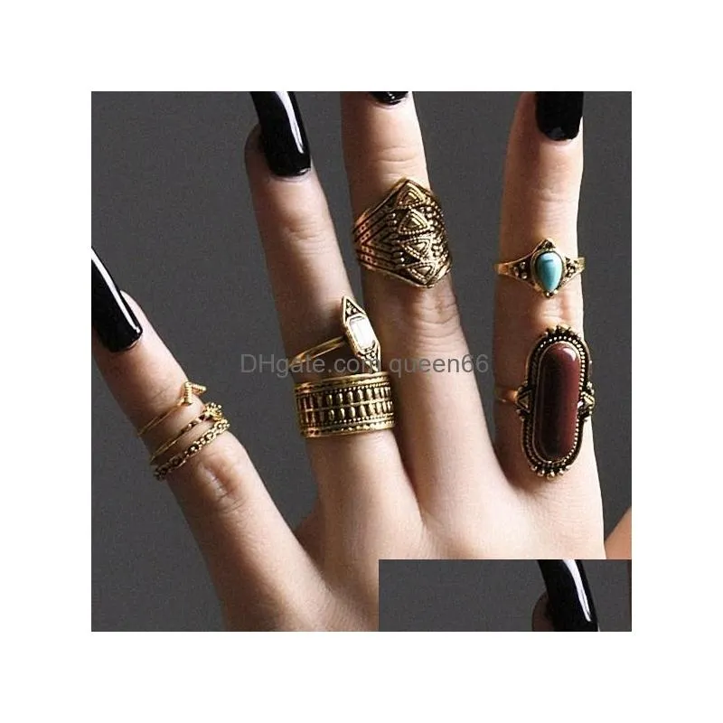 fashion jewelry knuckle ring set gold pine rings exaggerated midi rings sets 8pcs set