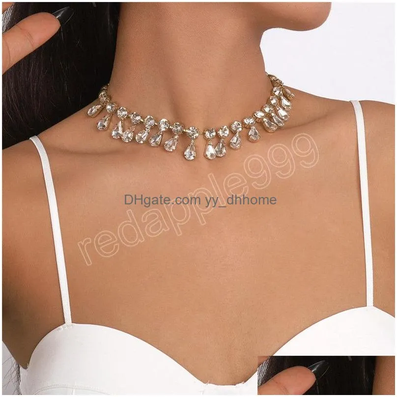 sexy super large rhinestone chain choker necklace women christmas party gifts multi row crystal collar choker jewelry