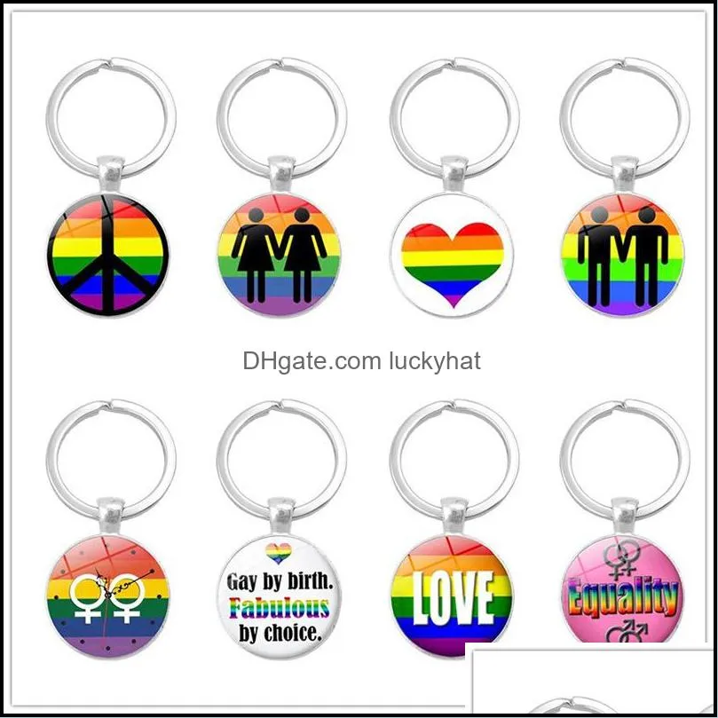 fashion gay lesbian pride sign keychains for women men rainbow color glass gemstone charm key chains lgbt jewelry accessories