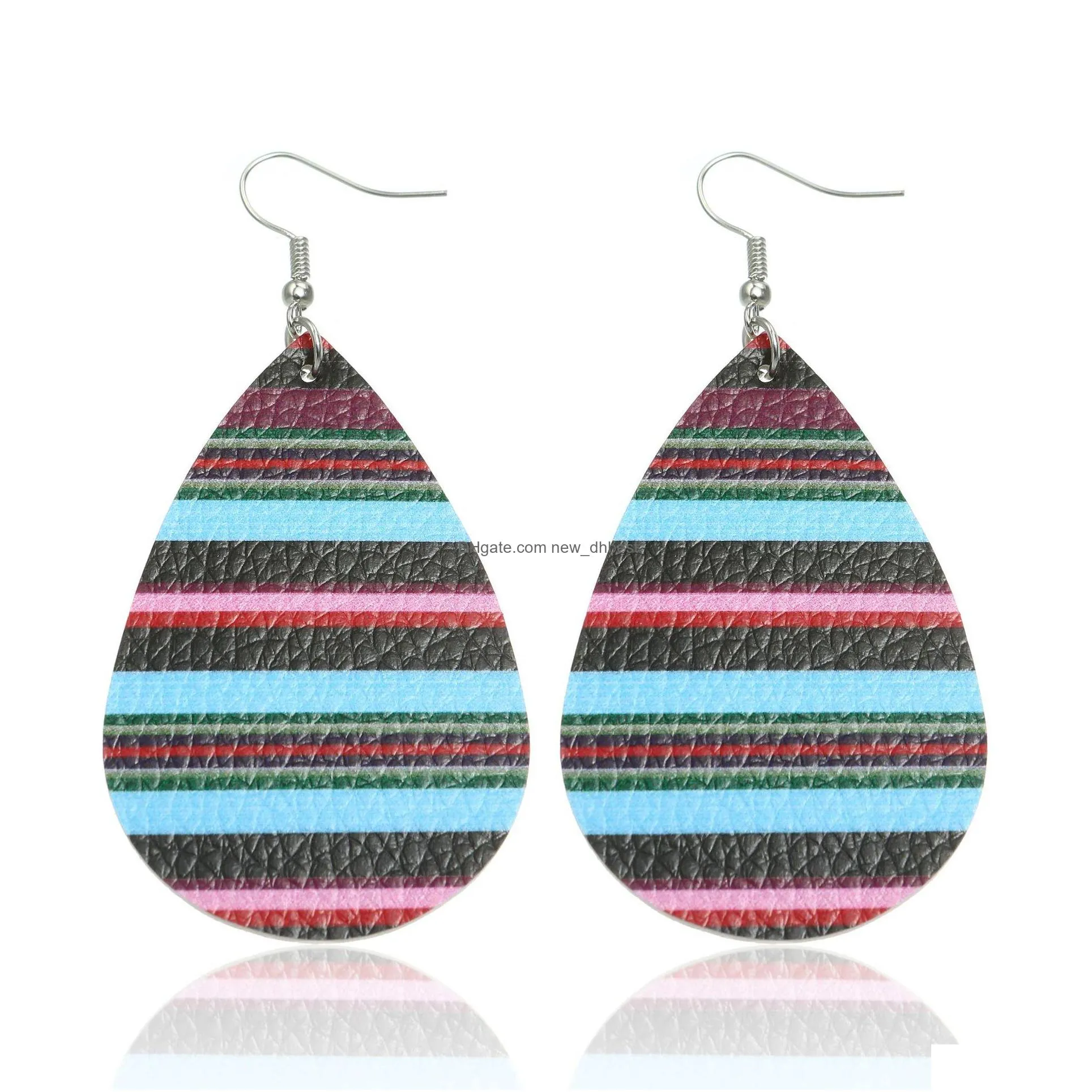 fashion jewelry pu leather earrings rainbow striped earrings