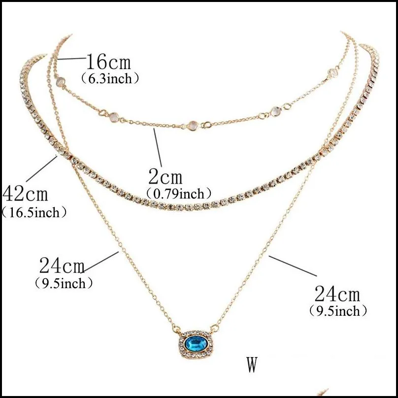 elegant multilayer geometric blue clear crystal pendant choker necklace for women trendy jewelry gift 2019