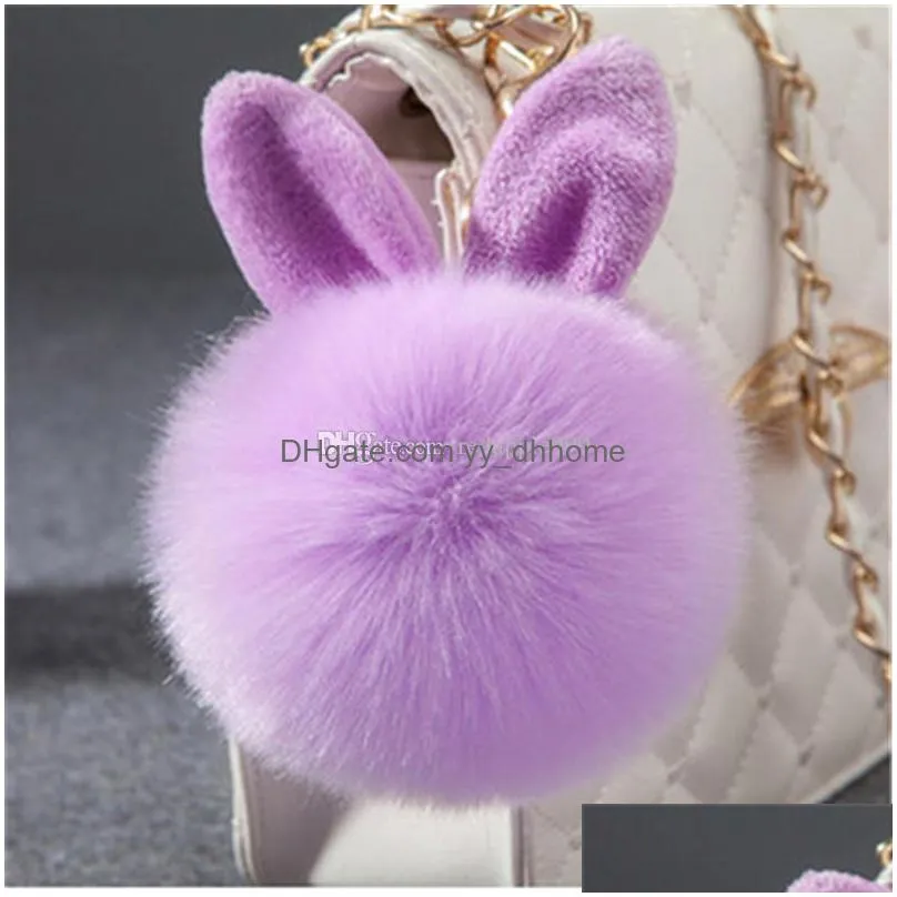  fur pom pom keychains lovely rabbit fur ball key chain backpack bag charms bunny keychain keyring for girls women gifts