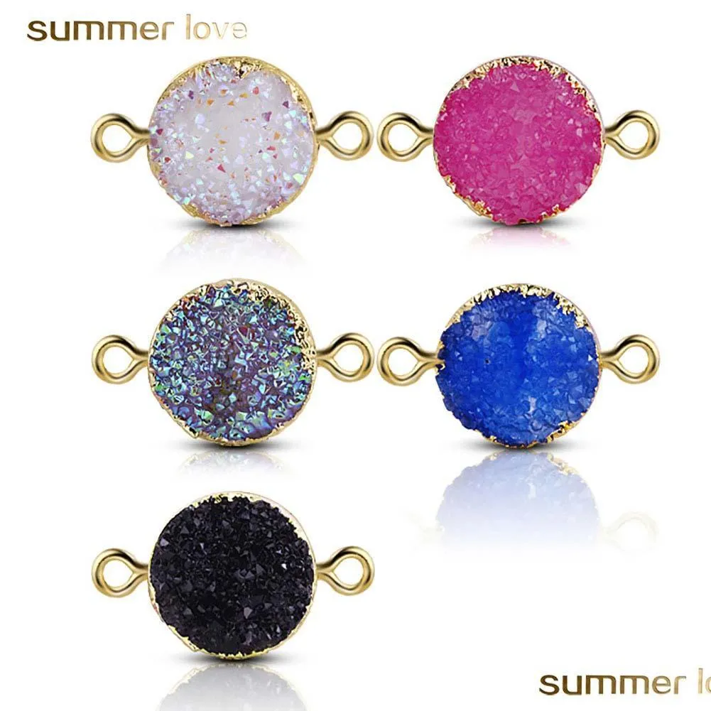  nature resin gemstone druzy diy charm fit women bracelet necklace double side resin pendant for diy jewelry making