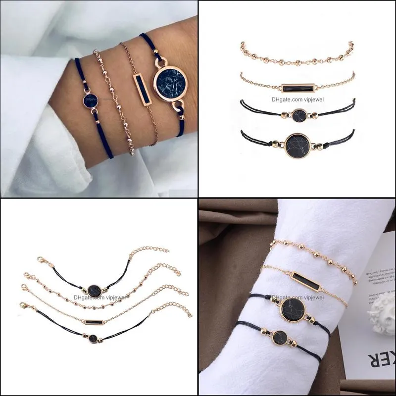 multilayer bracelets 4pcs/set black turquoises pattern bangle bracelets design bohemian women chain rope stacking bracelet vipjewel