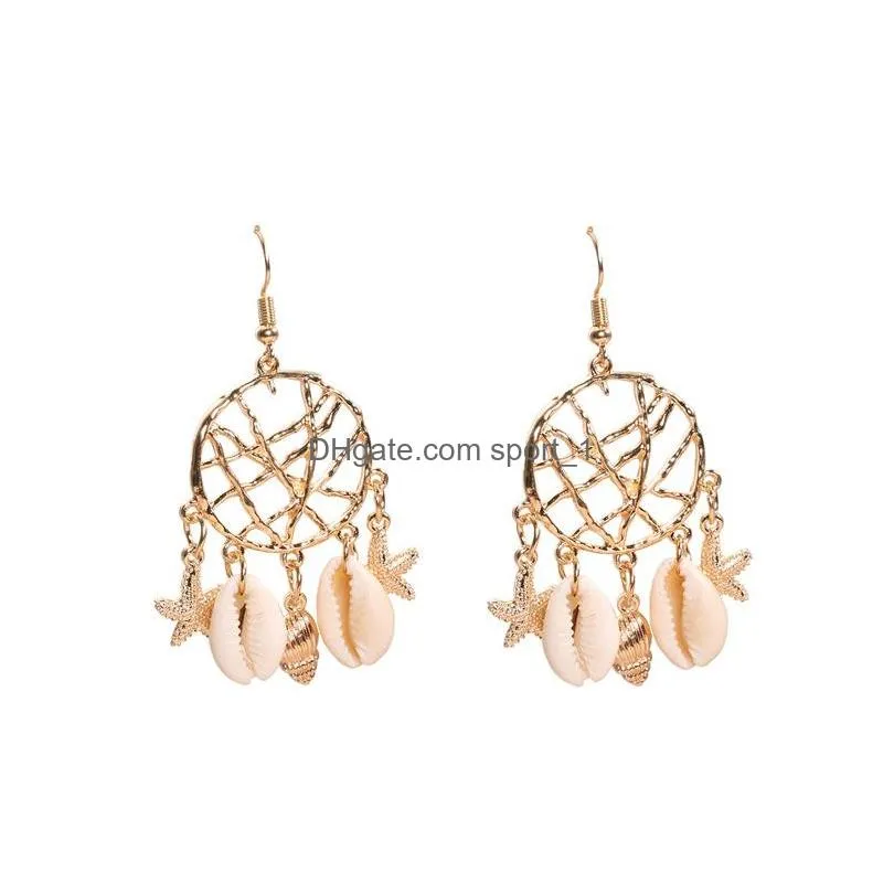 fashion jewelry womens vintage earrings dreamcatcher beads shell starfish conch dangle earrings