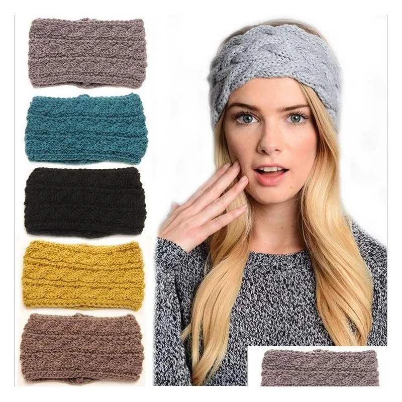 autumn winter europe womens knitted headbands twist hair bands lady warm crochet headwrap hair accessories