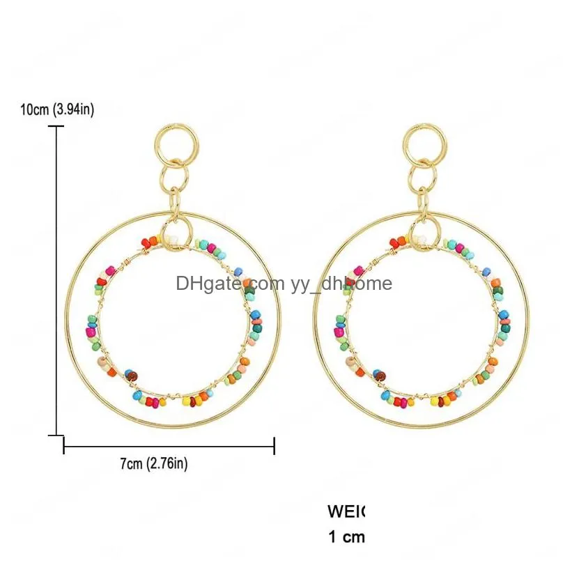 fashion double layer geometric round dangle earrings for women girl boho cz beaded statement earring hand jewelry