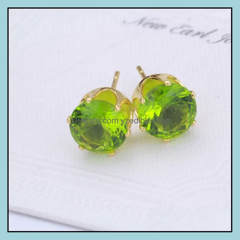 luxury 18k gold plated stud earrings 10 colors candy crystal cz diamond earring for women girls fashion jewelry gift in bulk