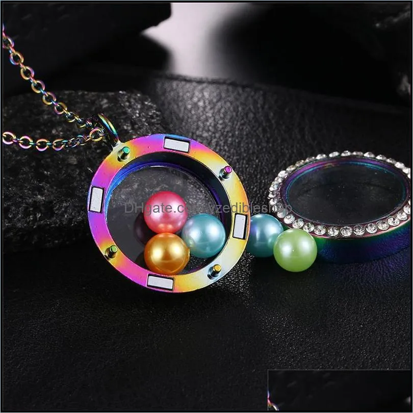 magnetic open rainbow pearl cage pendant necklaces for women crystal beads glass floating locket charm chains fashion jewelry