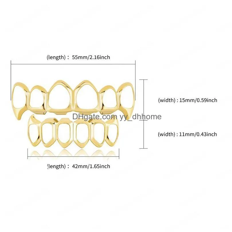 smooth gold silver plated teeth grillz 6 top bottom faux dental tooth braces grills men lady hip hop body jewelry