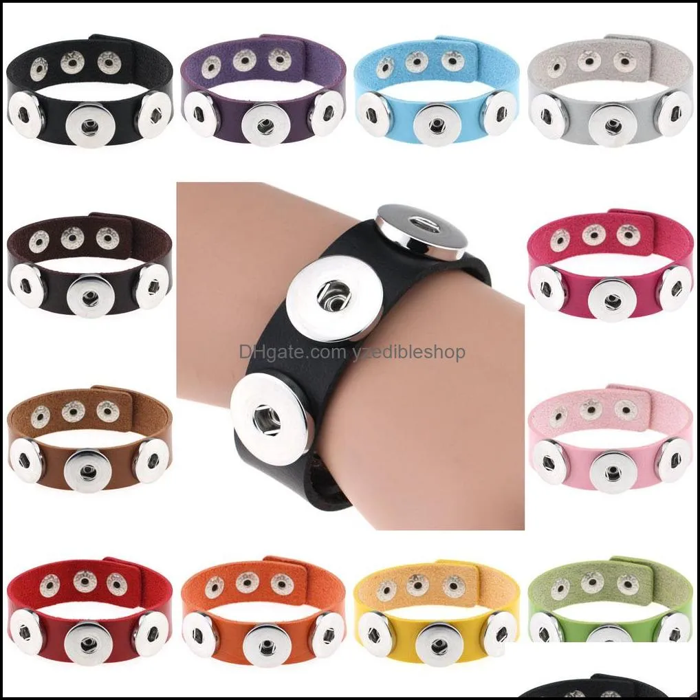 luxury 3 snap button pu leather wrap bracelet fit 18mm ginger snaps interchangeable clasp charm bangle for women men diy jewelry