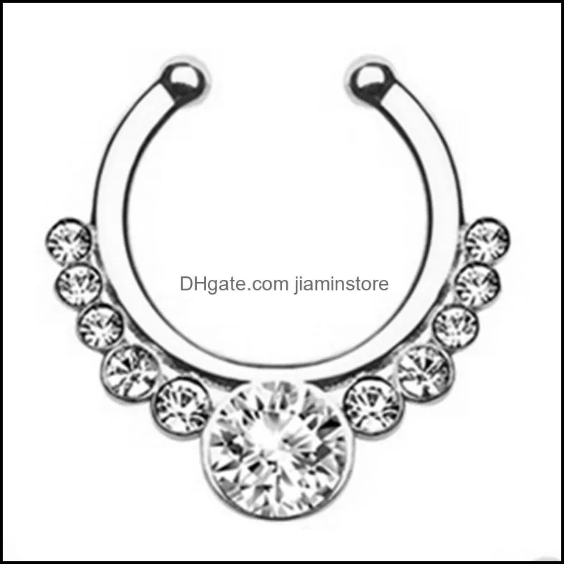 17x15mm zircon fake septum piercing nose ring hoop for girl men faux body clip rings jewelry nonpierced