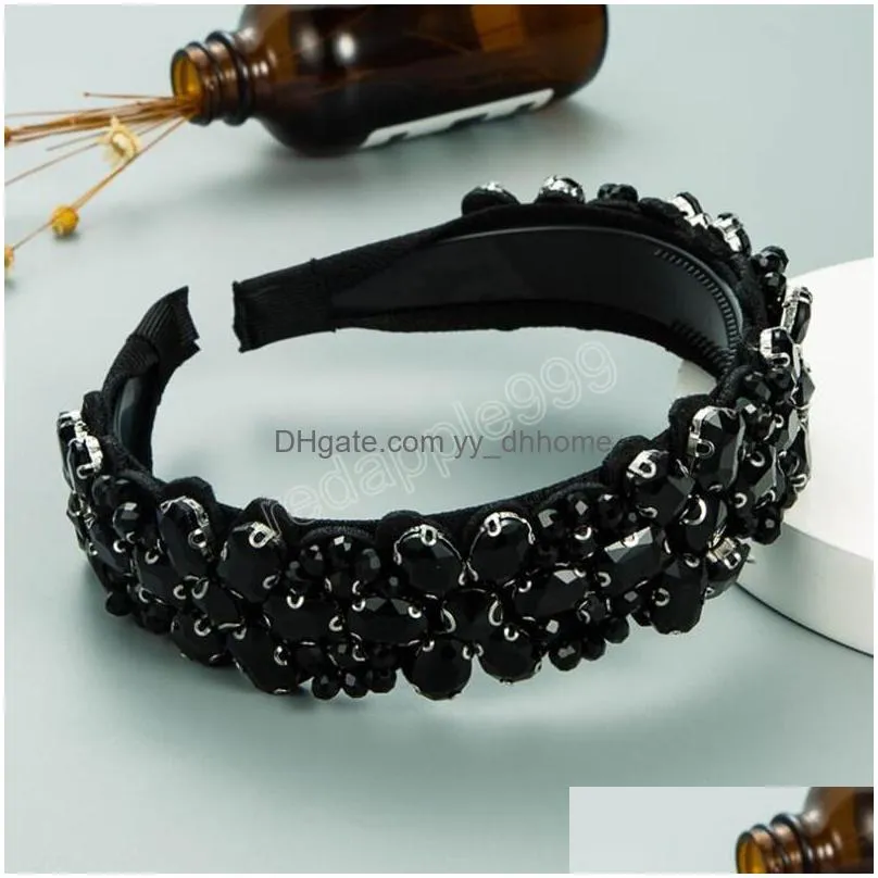 fashion women hairband wide side headband flower rhinestone headwear adult luxurious hair accessories