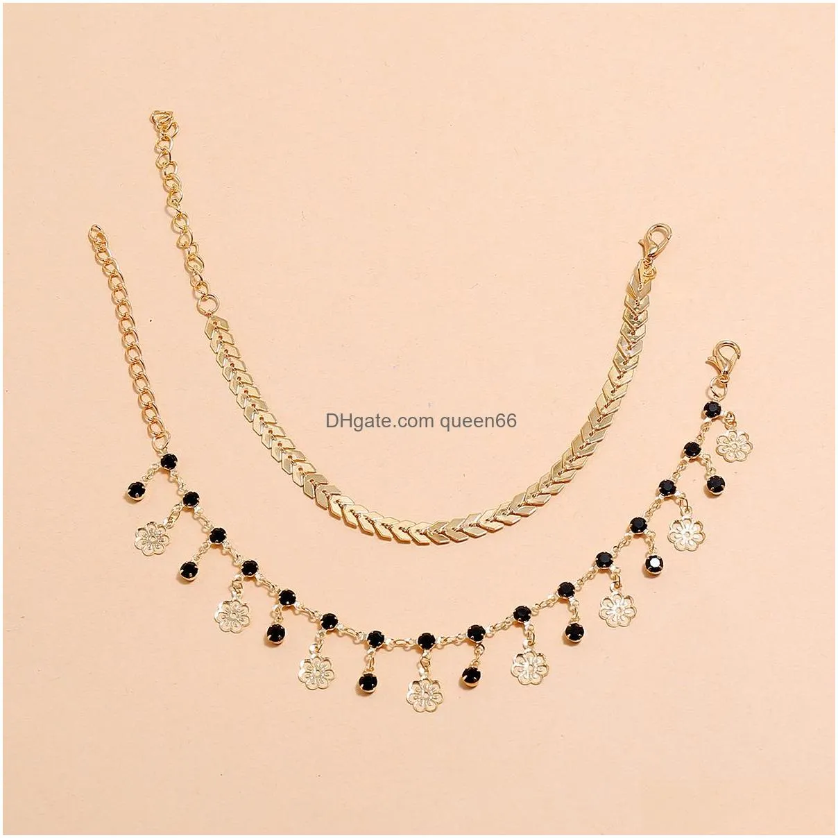 fashion jewelry double layer anklet flowers tassels chain anklet set