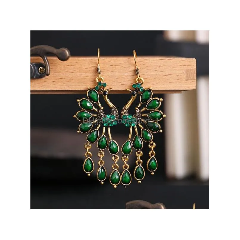 fashion jewelry vintage peacock earrings rhinstone peacock dangle earrings