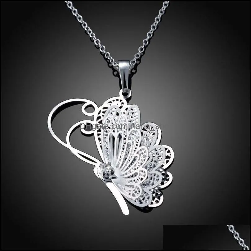 pretty necklace 3 layer 3d crystal wing pendants necklaces sweater long chain necklace nanashop