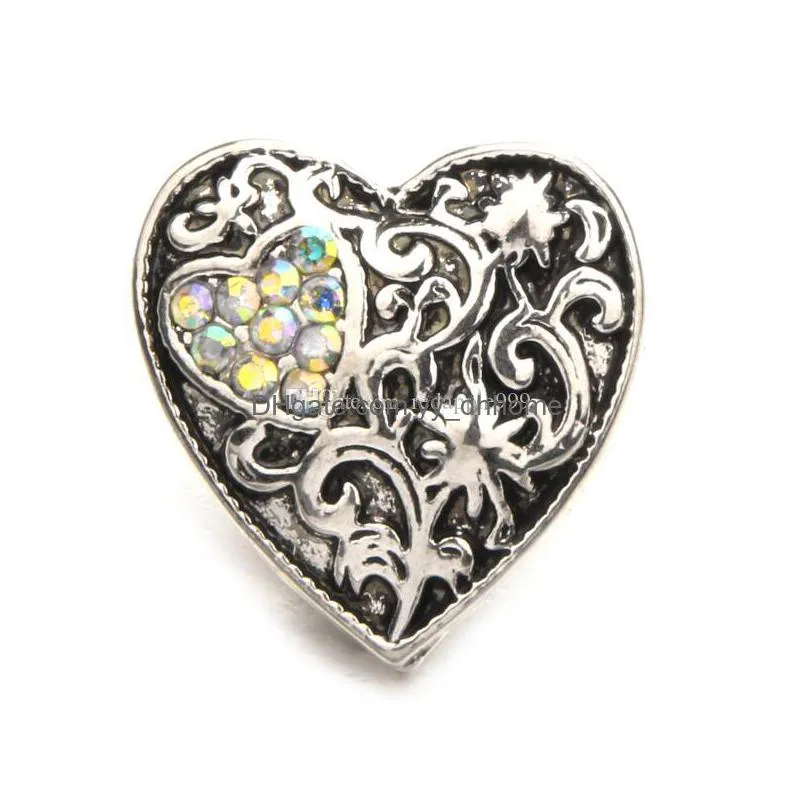 fashion crystal heart 18mm snap button jewelry vintage flower engraved noosa chunks diy ginger snap button charms bracelet necklace