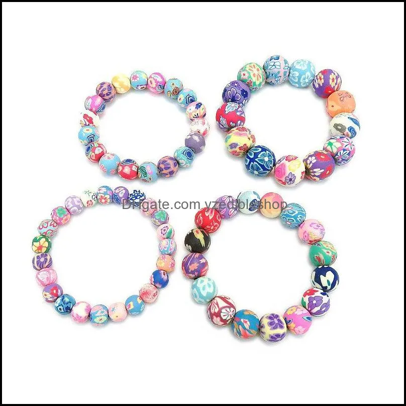  fimo printing beaded chains bracelets for women 814 mm flower soft pottery beads wrap bangle fashion handmade diy jewelry