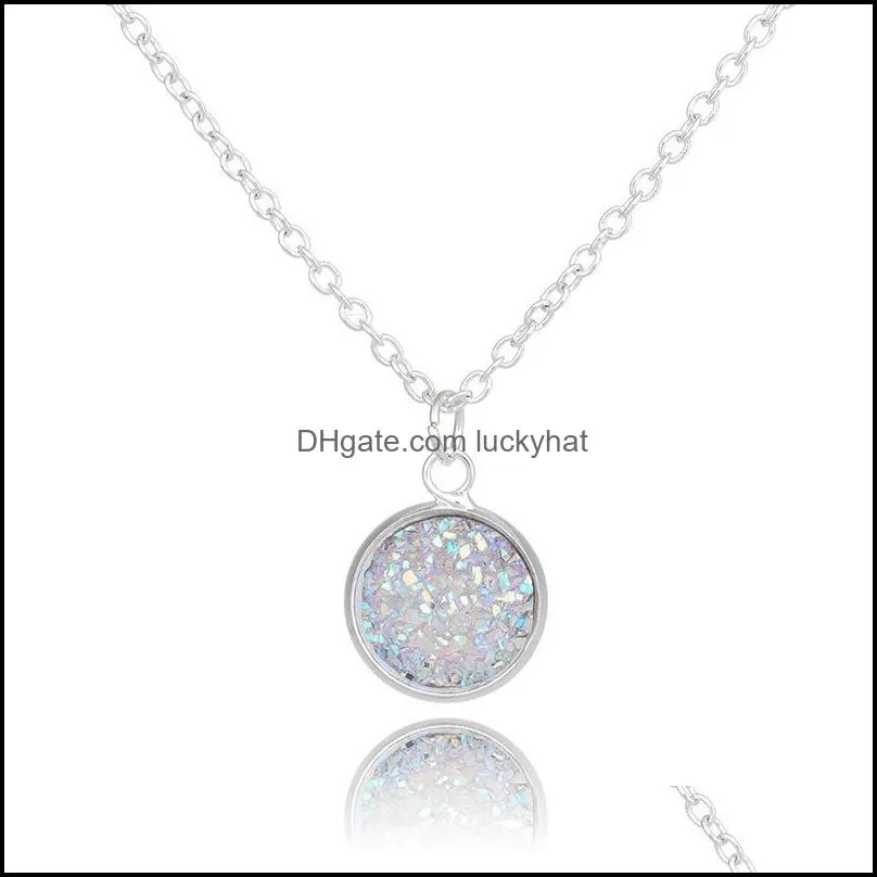  fashion round druzy necklaces 6 colors bling natural stone drusy pendant charm link chain necklace for women luxury jewelry gift