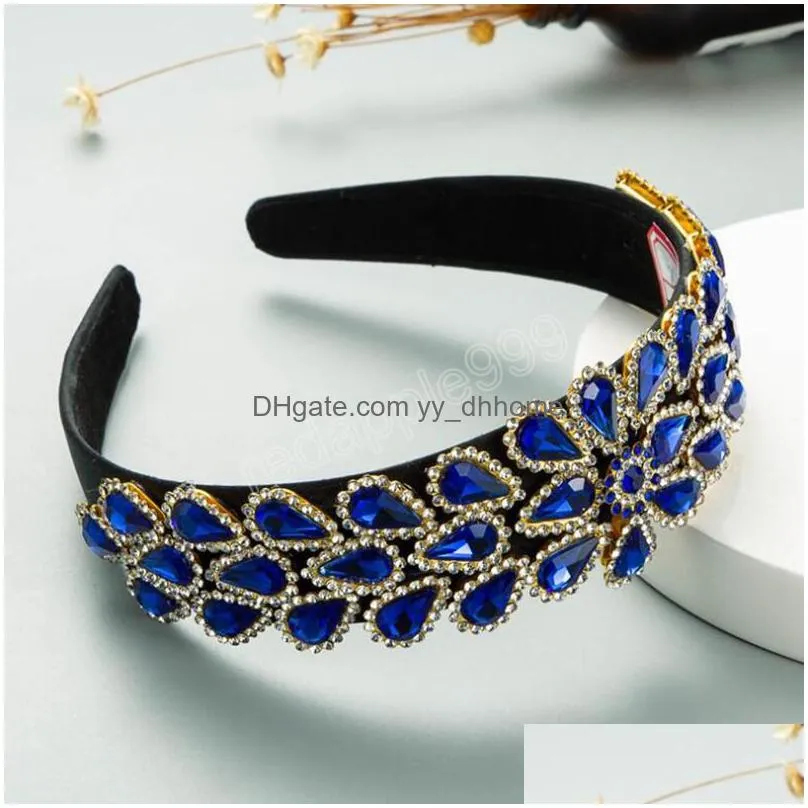 fashion women headbands shining diamond rhinestone headwear flower hair band wide side hair accessories adult