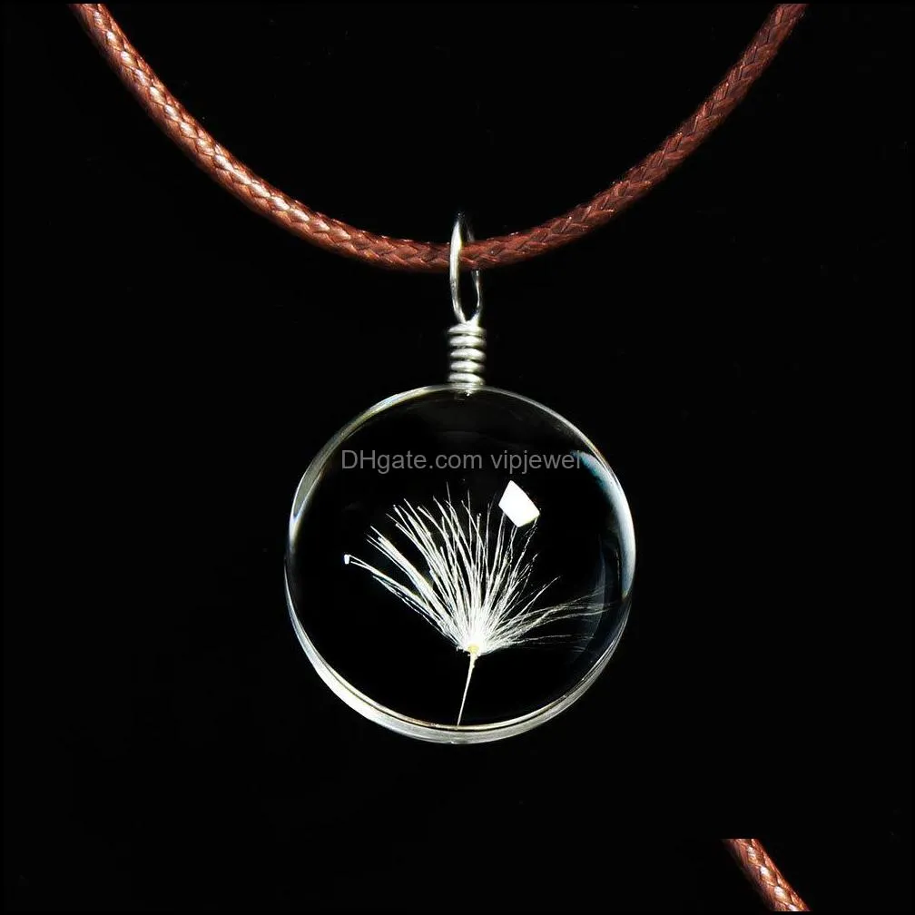 dandelion chokers necklaces for clover strip leather chain necklace long dried flowers locket pendant necklaces vipjewel