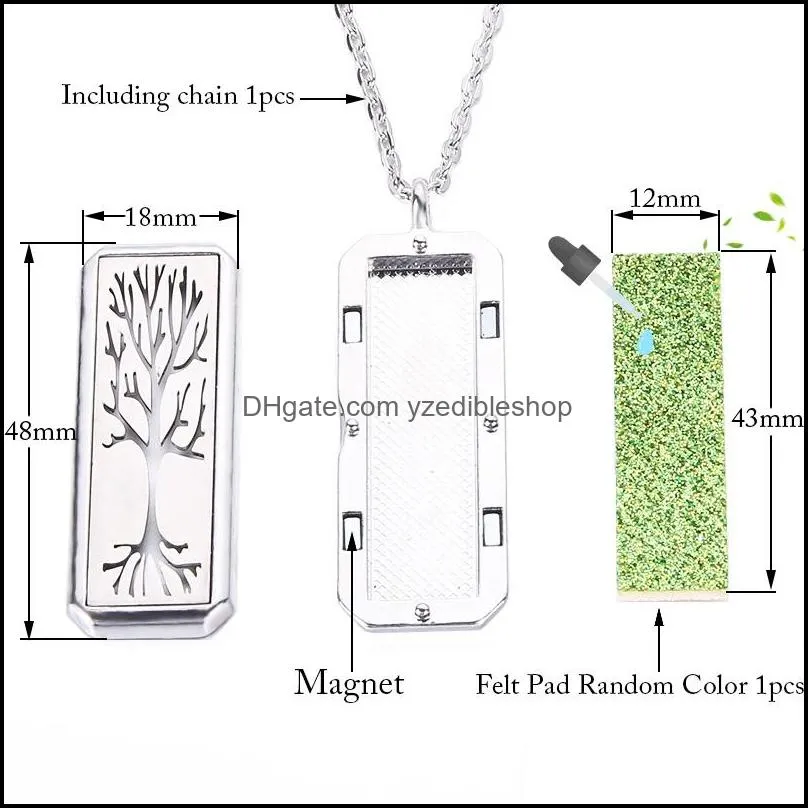 women men aromatherapy necklace diffuser jewelry rectangle stainless steel magnetic locket pendant  oil perfume necklaces