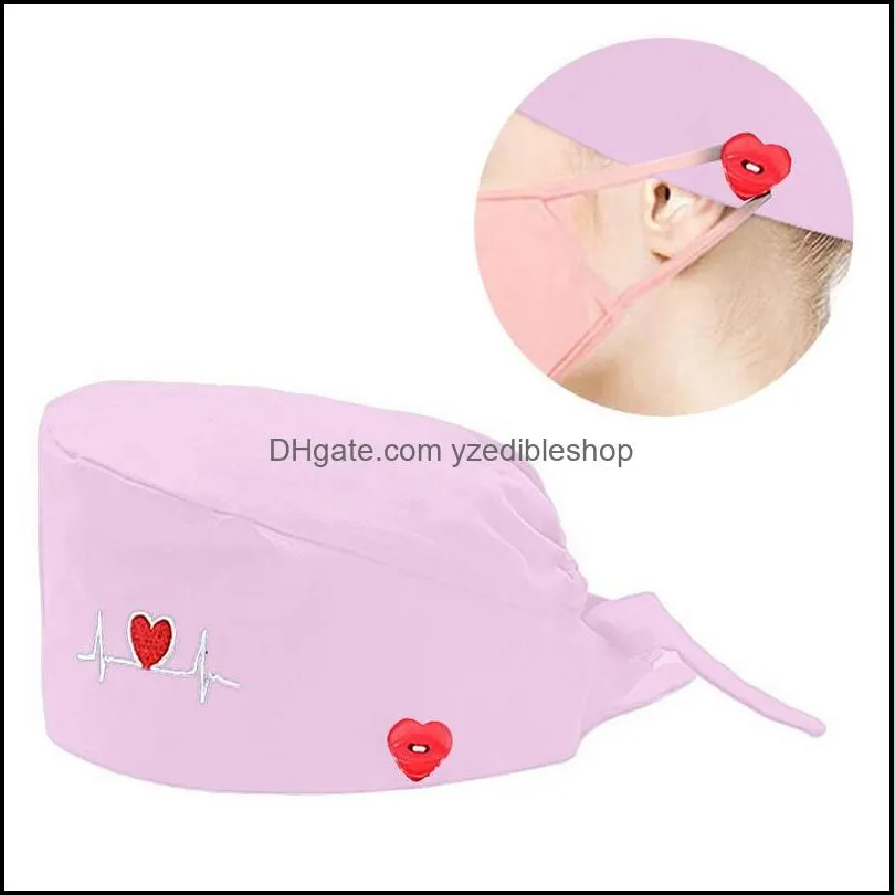 embroidery beanie heart shape cotton adjustable nurse caps surgical women veterinary pet shop scrub hat dentist dustproof working cap