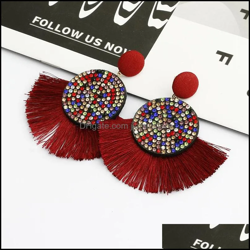 women crystal fan shaped tassel dangle earrings for ladies vintage ethnic bohemian long big fringe statement drop earring boho jewe