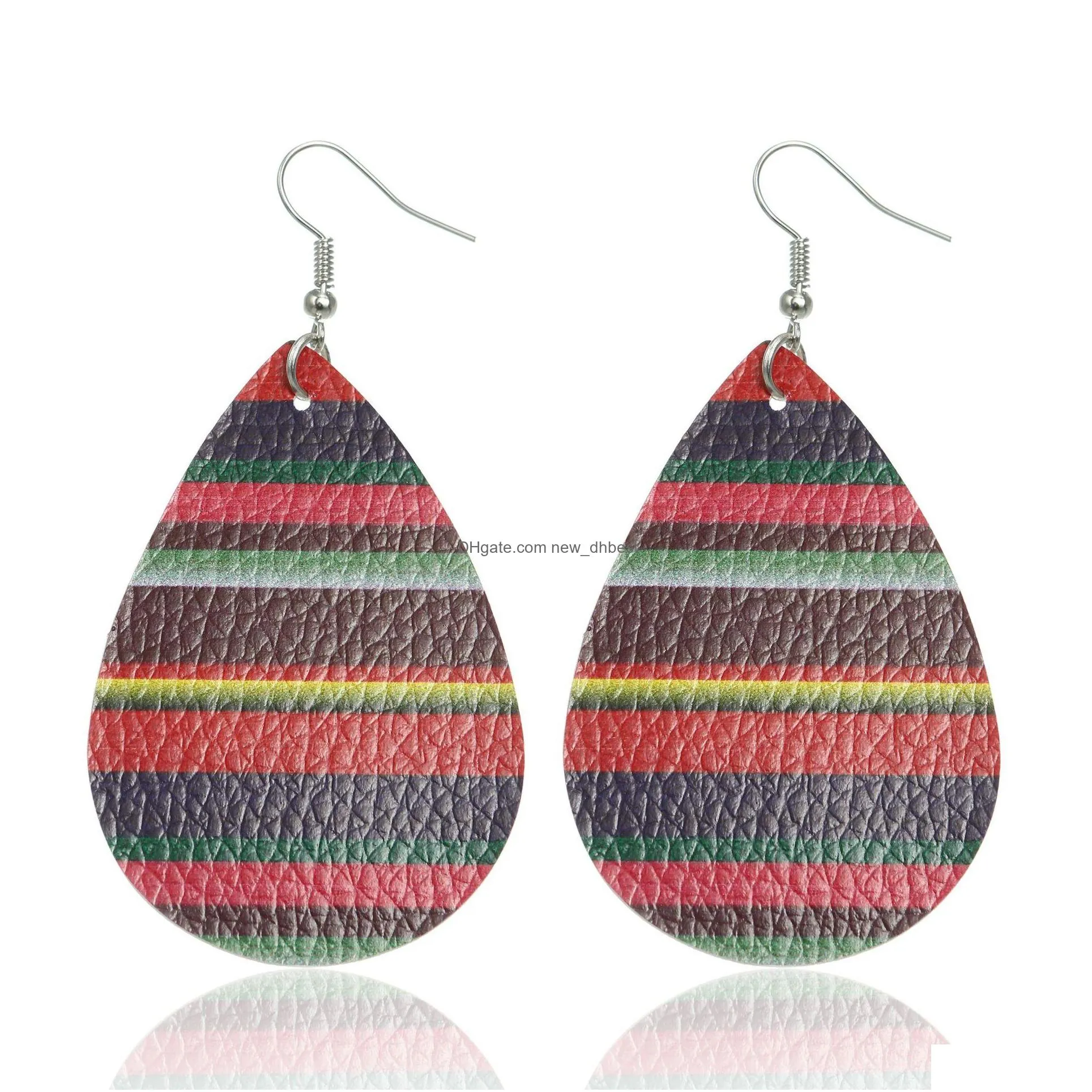 fashion jewelry pu leather earrings rainbow striped earrings