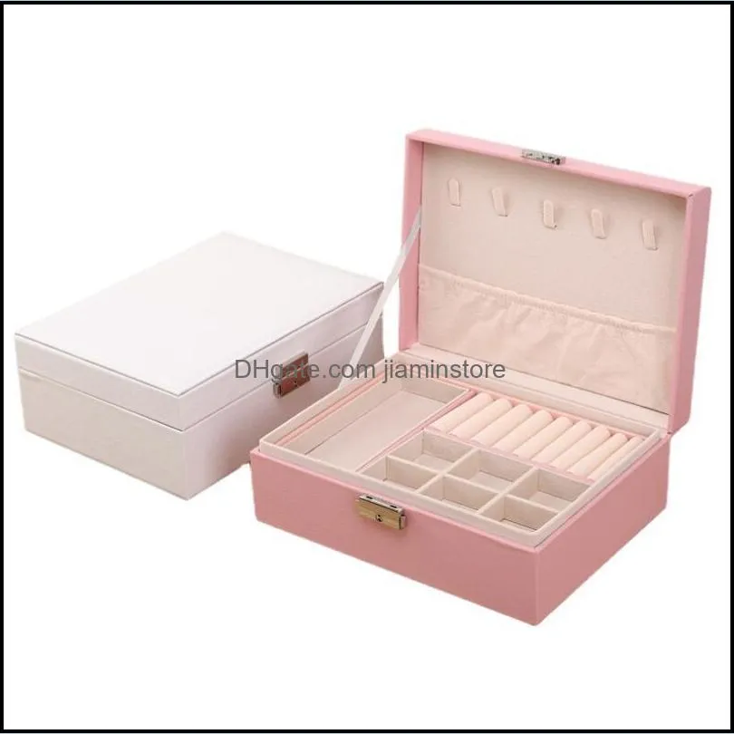 fashion multifunction leather jewelry boxes double layer organizer display travel case portable storage box