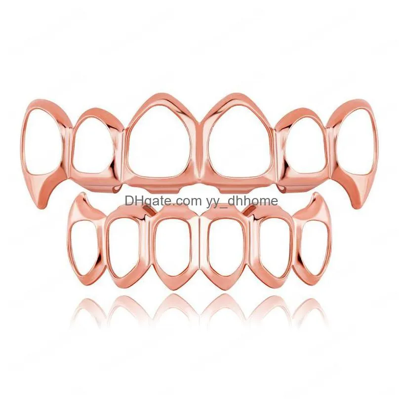 smooth gold silver plated teeth grillz 6 top bottom faux dental tooth braces grills men lady hip hop body jewelry