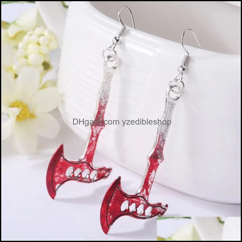 funny charm halloween horror spooky bloody kitchen knife personality earrings women geometric hiphop rock