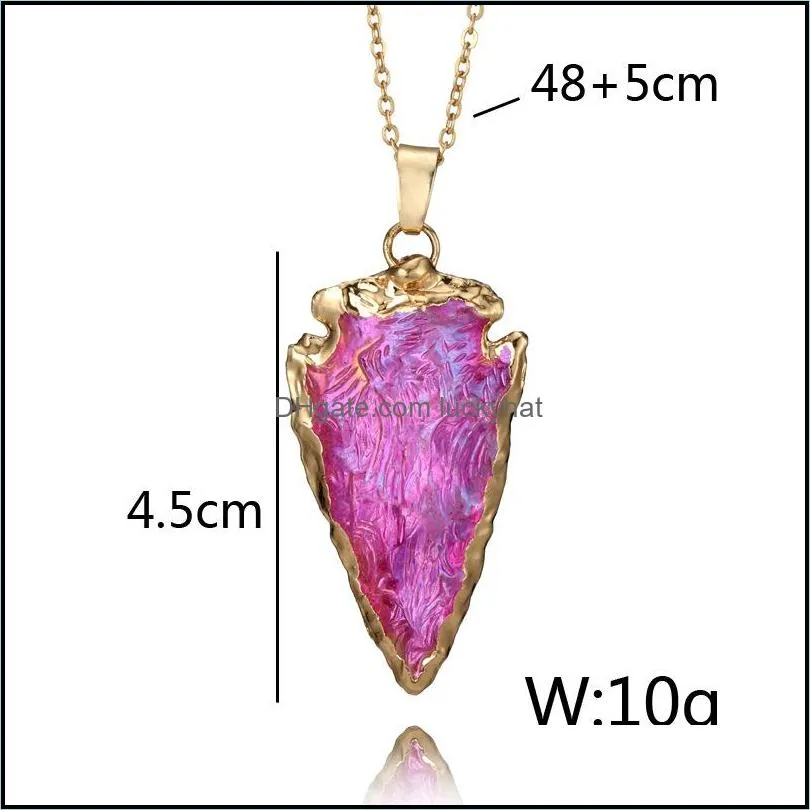 fashion colorful natural stone pendant necklaces gold chains colorful water drop shape stone charm necklace for ladies women famous