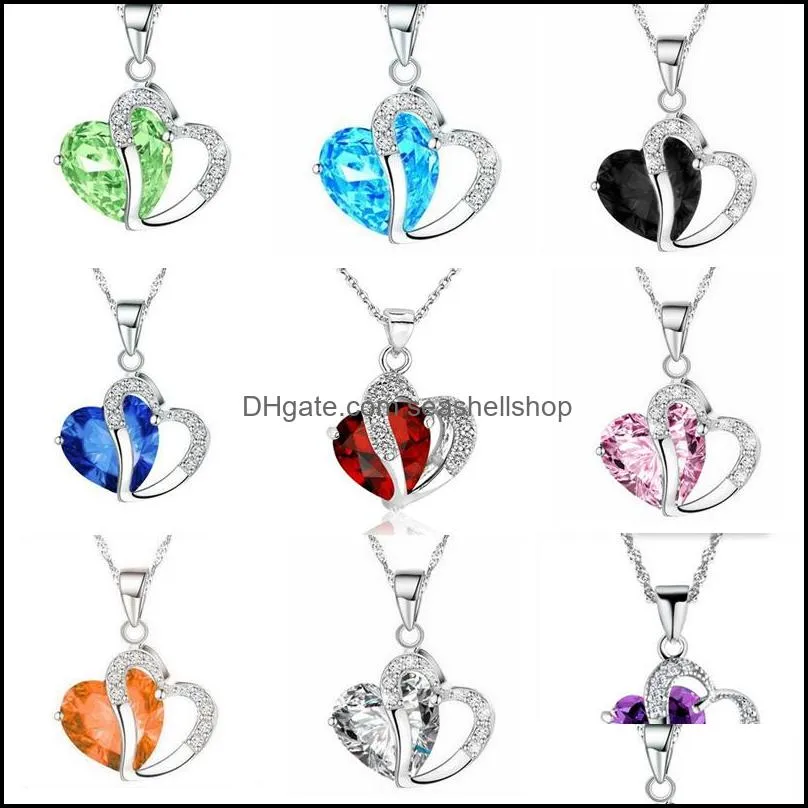 2019 luxury crystal cz heart necklace women cubic zirconia diamond love pendant silver plated chain for ladies fashion jewelry gift