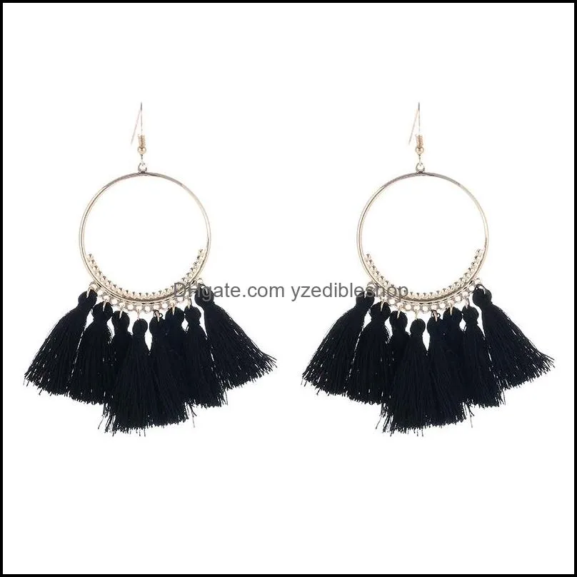  ethnic fringe tassel dangle earrings for women bohemian large big hoop long statement drop earrings female fashion jewelry gift