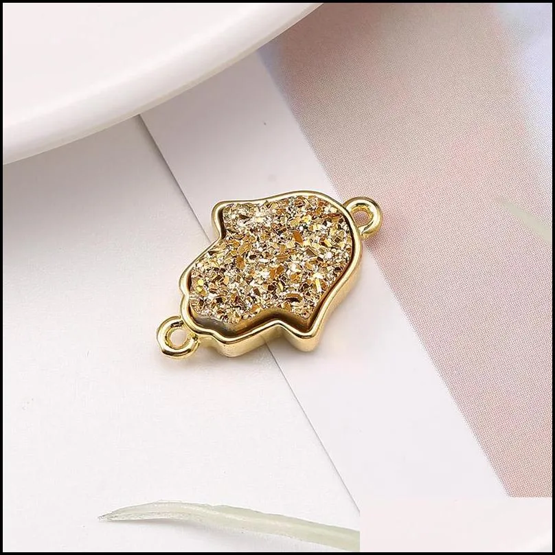  resin druzy stone fatima hamsa hand pendant for necklaces bracelet geometric natural stone charm gold for women girls jewelry