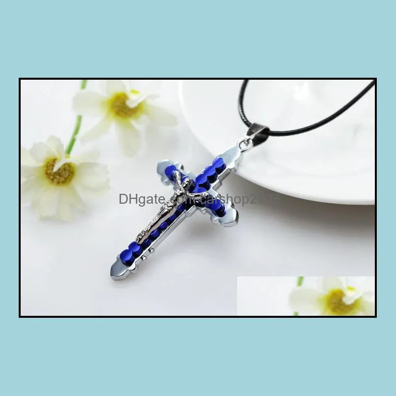 cross necklaces jesus christ crucifix catholic cross pendant with leather chain necklace cross necklace beautiful necklace carshop2006